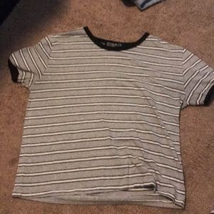 white grey and black stripped shirt